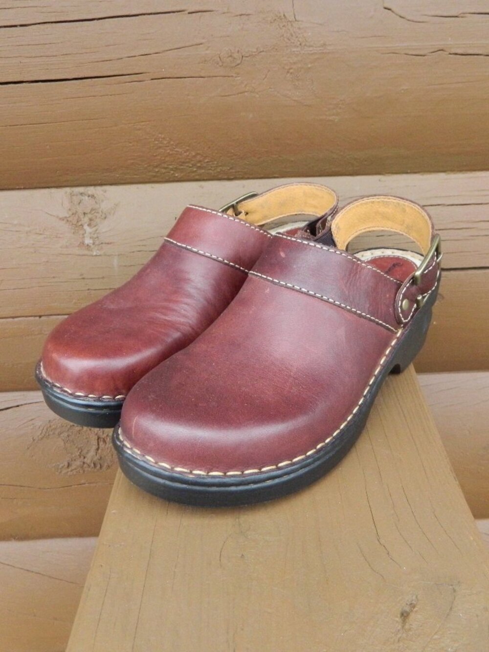 Browns Landing Women's Size 8.5 M Clogs Shoes Brown Leather Wedge Slip-On